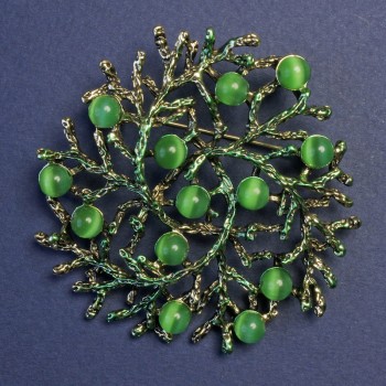 Brooch-pendant 'Branches' with Cat's Eye stone, enamel 60mm+