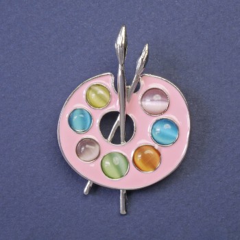 Brooch Palette with Enamel, Silver-Tone, 45×32mm