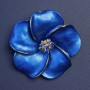 Brooch 'Flower with Blue Crystals' 50x50mm, pearlescent blue enamel, gold-toned metal