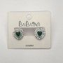 Earrings with a green crystal and rhinestones 'Heart', diameter 12mm