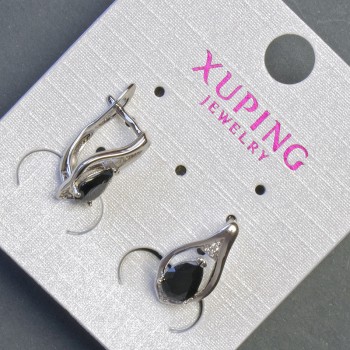 Xuping Earrings with Black Stones 16x8mm Rhodium-Plated
