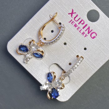 Xuping Earrings with Blue Stones 30×12 mm, 18K Gold Plated