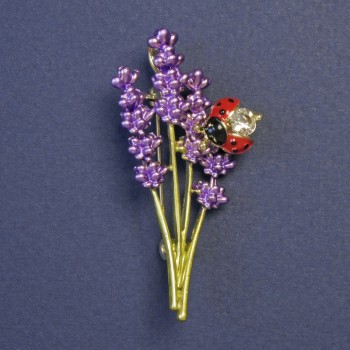 Lavender Bouquet Brooch-Pendant with Enamel, 51 x 26 mm, gold-tone metal