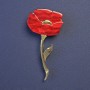 Red Poppy Flower Brooch with Red Mother-of-Pearl and Gold-Tone Metal 63×32 mm