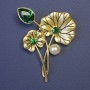 Boutonniere Brooch with Green Crystals, 62x44mm ± Golden Metal