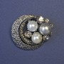 Brooch 'Accent Crescent with Pearls' (Artificial) 35x40mm ± Silver-Tone Metal