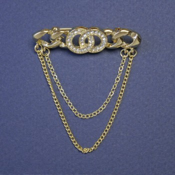 Accent Brooch in Chanel Style — Chain 45x13 mm, Gold-Tone Metal