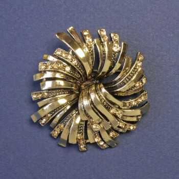 Brooch Flower with Yellow Rhinestones 39×42 mm ± Gold-Tone Metal