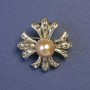 Brooch Accent with Pearl Maltese Cross, 30x30 mm, ± Silver-Toned Metal