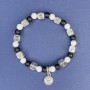 Bracelet with white agate beads (artificial) and shungite beads (artificial), 6 mm diameter, length 18 cm ±, stretch
