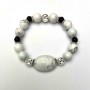 Bracelet with Kaolinite beads, 10 mm diameter round, 25×18 mm oval Shungite, 18 cm length, stretch