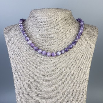 Lepidolite Necklace with Faceted Bead, 8 mm Diameter, 47 cm Length