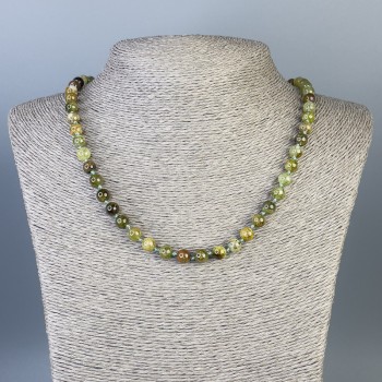 Grossular Necklace (Green Garnet) Smooth Bead 7 mm, 50 cm Length