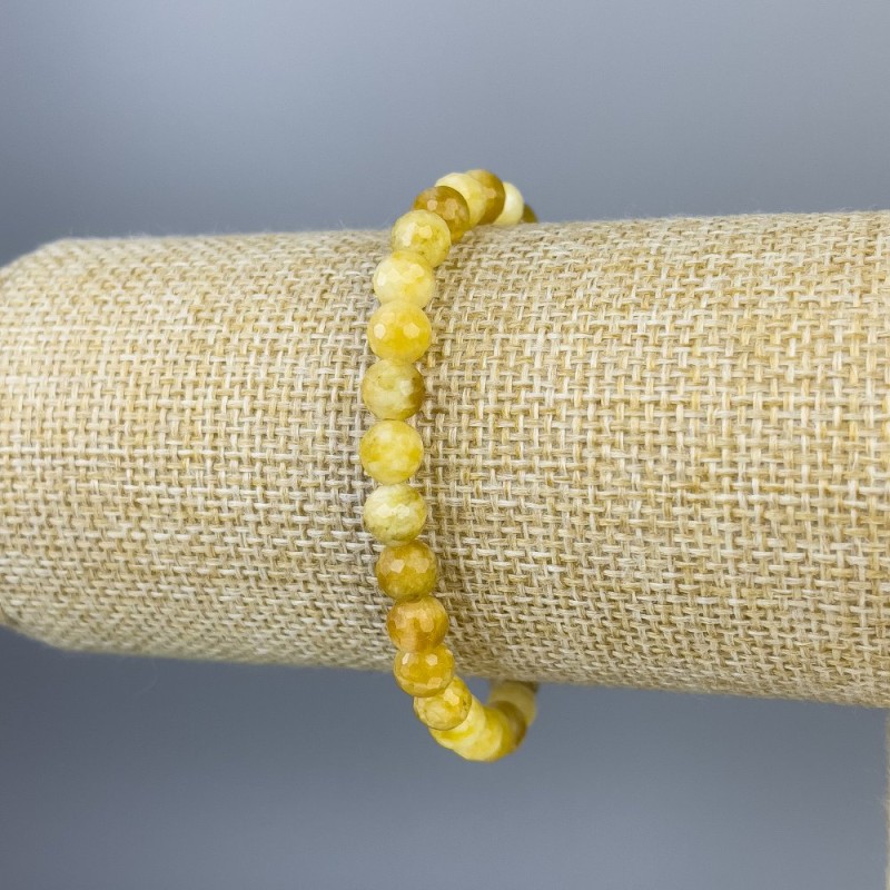 Jadeite Bracelet with Faceted 6mm Beads, Length 18 cm, Stretch