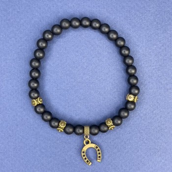 Shungite bracelet, 6 mm diameter ± with metal inserts, 18 cm length ± stretch