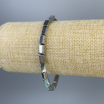 Rectangular Hematite Bracelet, Silver Color, 8x4 mm Beads, Length 18 cm, Stretch