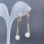 Xuping Earrings 18k Gold Plating with Pearl, 7 mm diameter and white crystals, 38 mm length +