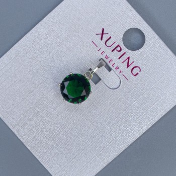 Xuping Pendant with Green Crystal, 9 mm Diameter, 17 mm Length, Rhodium 18K Plating
