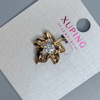 Кулон Xuping "Лист" з білим кристалом, діаметр 16мм+ -, довжина 19мм+- позолота 18К