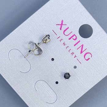 Xuping Stud Earrings with Black Stone, 3mm ± Rhodium