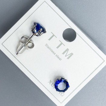 Xuping blue stone rhodium-plated stud earrings