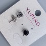 Xuping rhodium-plated crown-setting stud earrings with black stone, 6mm