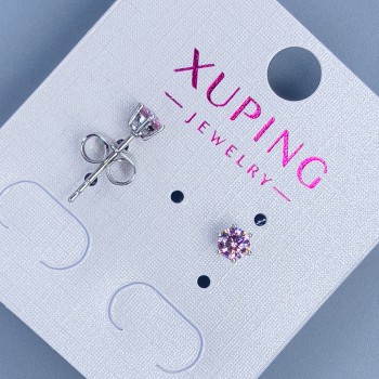 Xuping stud earrings with pink gemstone 4mm ± rhodium
