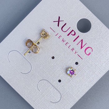 Xuping Rainbow Gemstone Stud Earrings, 4mm ±, 18K Gold Plated