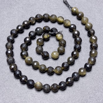Sun Obsidian Beads on Thread, Faceted Round Bead, 6mm+-, 37cm+-