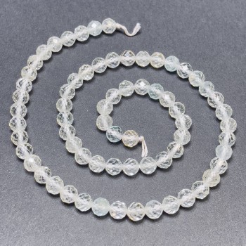 Rock Crystal Beads with Topaz on Thread, Faceted Bead, 6 mm Diameter, 39 cm Length +/-