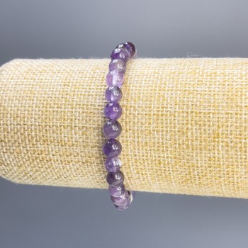 Amethyst bracelet with smooth beads, 6 mm diameter, 18 cm length, stretch