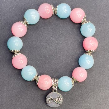 Bracelet Assortment of Smooth Acrylic Beads, 12 mm Diameter ± with Metallic Inserts, Length 18 cm ± Stretch