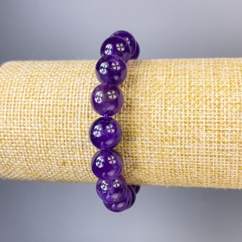 Amethyst Bracelet with Smooth Beads, 12 mm Diameter, 18 cm Length, Stretch