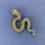 Snake Brooch Pendant Bronze-Colored with Green Crystals on Gold-Toned Metal 30x55 mm +