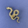 Snake Brooch-Pendant Bronze Glossy with Green Rhinestones Gold-Toned Metal 30×55mm +