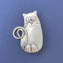 Cat brooch pendant, matte silvery metal, 28x37mm+