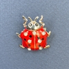 Ladybug Brooch with White Crystals, Red Body, Silver-Colored Metal, Diameter 22 mm, Length 23 mm