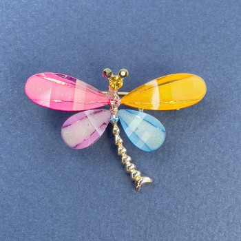 Butterfly Brooch with Multicolored Rhinestones, Gold-Tone Metal, Diameter 40mm ±, Length 30mm ±