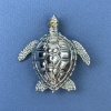 Turtle brooch-pendant with crystals, silver-toned metal, diameter 44 mm +-, length 47 mm +