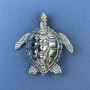 Turtle brooch-pendant with crystals, silver-toned metal, diameter 44 mm +-, length 47 mm +