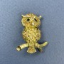 Brooch Owl with Yellow and Black Rhinestones, Gold-Tone Metal, 27 mm diameter, 34 mm length