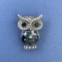 Brooch pendant Owl Halotis with Black Crystals, Silver-tone metal, diameter 19mm, length 27mm