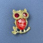 Brooch-pendant 'Owl' with red crystals, golden metal, diameter 25 mm ±, length 34 mm ±