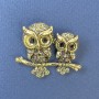 Owl Brooch with Gray Rhinestones, Gold-Tone Metal, 35 mm Diameter, 28 mm Length