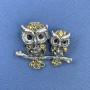 Owl Brooch with Yellow Rhinestones, Silver-Tone Metal, Diameter 35mm, Length 28mm