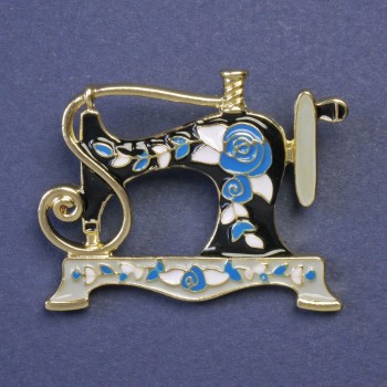 Brooch Sewing Machine enamel gold-tone 30x38mm+