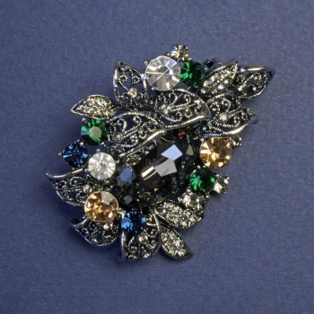 Accent Brooch with Multicolored Rhinestones 48x35mm +/- Silver-Tone Metal