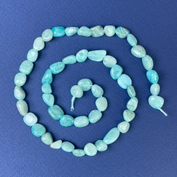 Amazonite beads, faceted 8x6mm, on thread, length 39 cm+