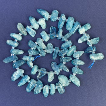 Aquamarine Chip Beads 9-18×5 mm ± with Seed Beads, 3 mm Diameter ± on Thread, Length 41 cm ±