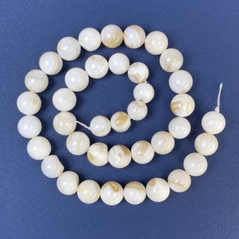 Mother-of-Pearl Beads, Natural, Smooth Round 10mm ± on a Thread, Length 38cm+